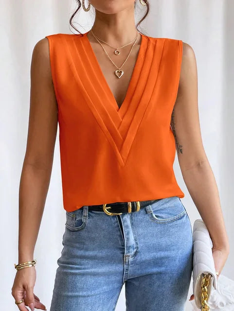 Women's Elegant Sleeveless Surplice V-Neck Blouse