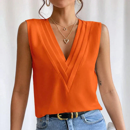 Women's Elegant Sleeveless Surplice V-Neck Blouse