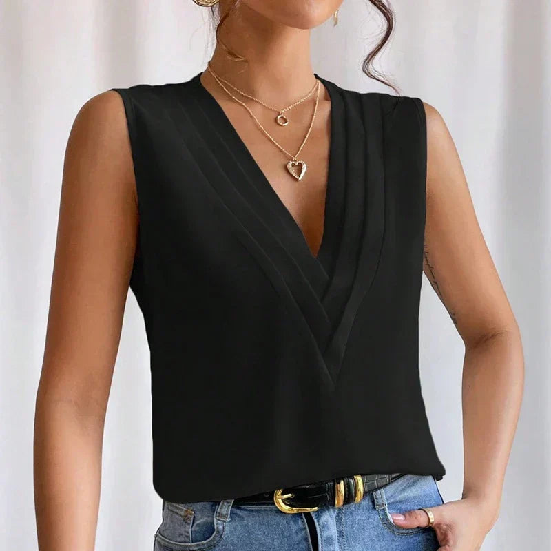 Women's Elegant Sleeveless Surplice V-Neck Blouse