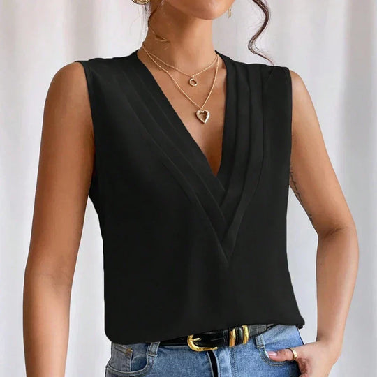 Women's Elegant Sleeveless Surplice V-Neck Blouse