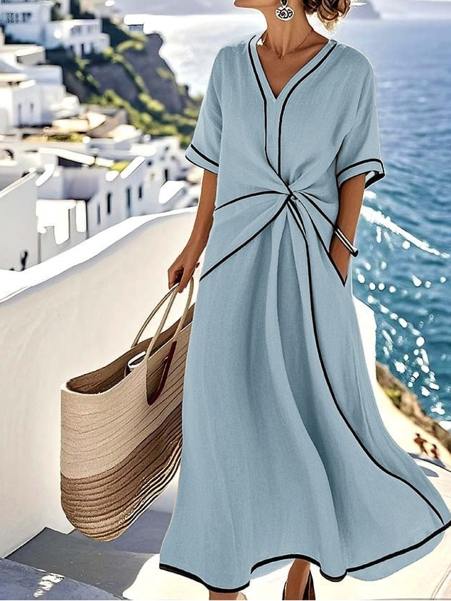Women's Contrast Trim Twist Front Maxi Dress