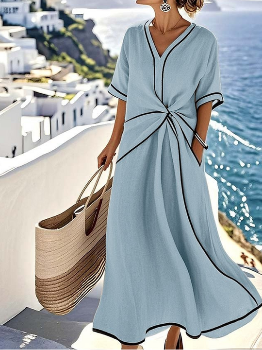 Women's Contrast Trim Twist Front Maxi Dress