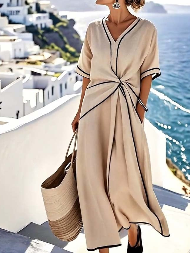 Women's Contrast Trim Twist Front Maxi Dress