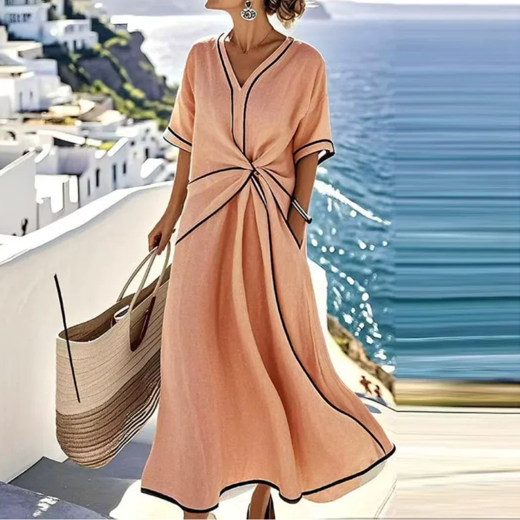 Women's Contrast Trim Twist Front Maxi Dress