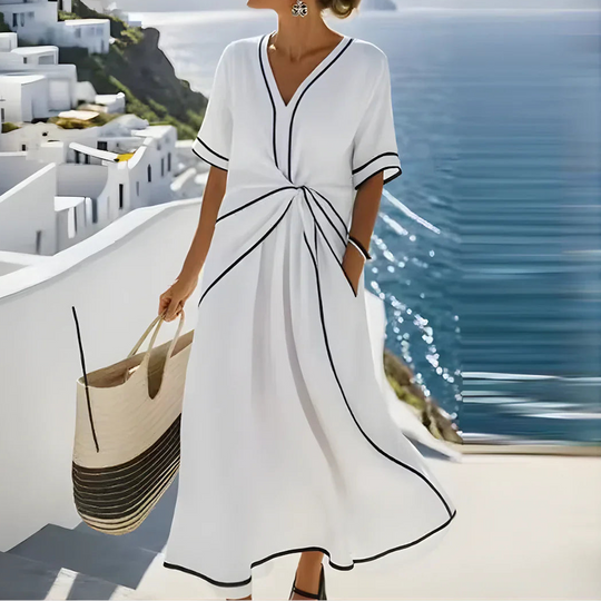 Women's Contrast Trim Twist Front Maxi Dress