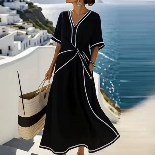 Women's Contrast Trim Twist Front Maxi Dress