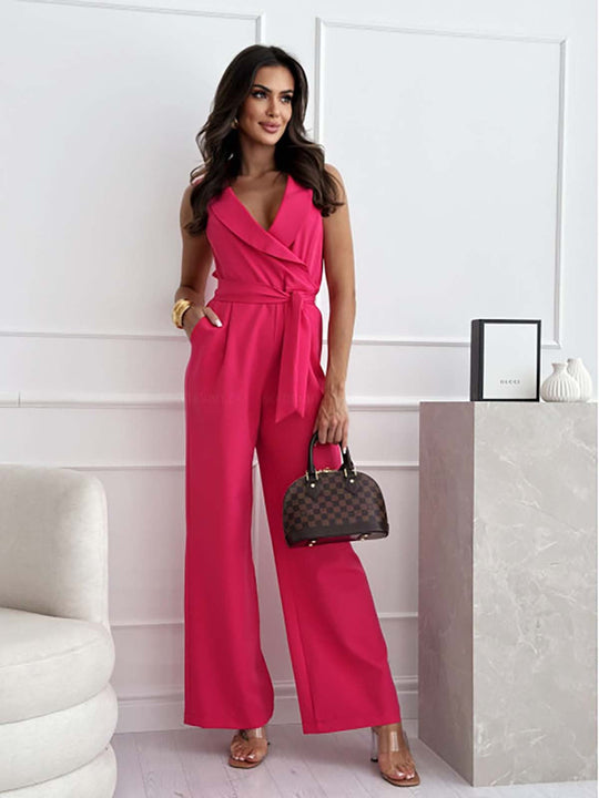 Women's Elegant Sleeveless Wrap Wide-Leg Jumpsuit