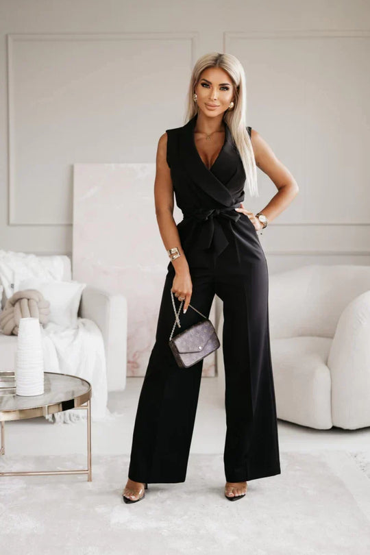 Women's Elegant Sleeveless Wrap Wide-Leg Jumpsuit