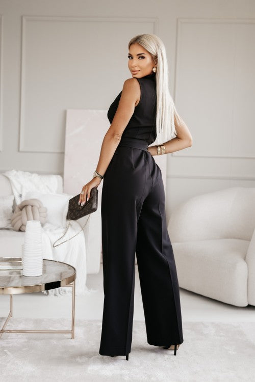 Women's Elegant Sleeveless Wrap Wide-Leg Jumpsuit