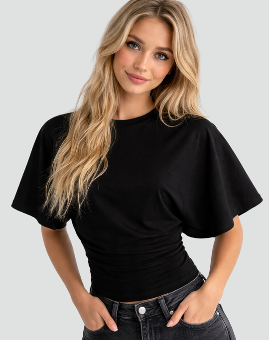 Damen Sculpted Waist Flatterärmel Top
