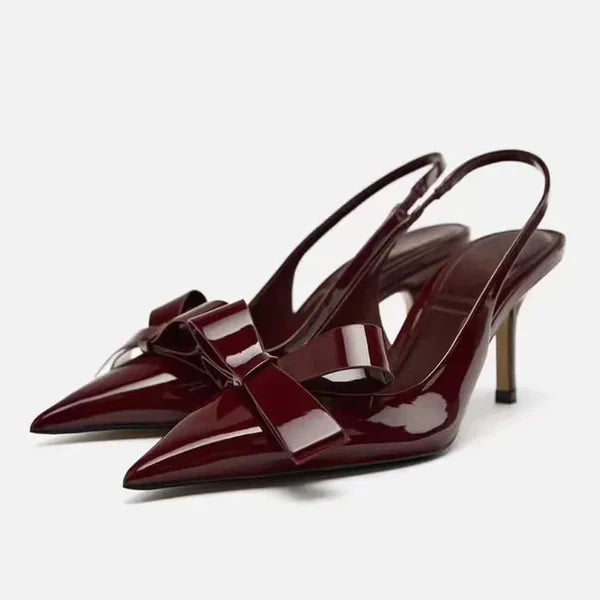 Women's Patent Leather Bow Slingback Pointed Toe Heels