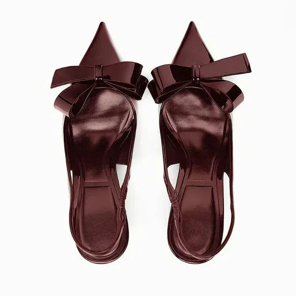 Women's Patent Leather Bow Slingback Pointed Toe Heels