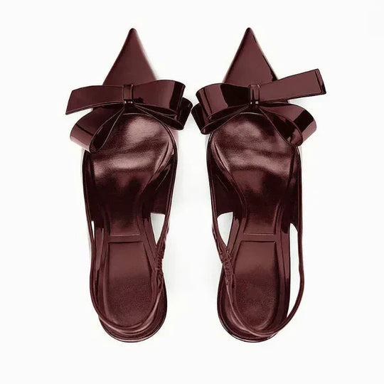 Women's Patent Leather Bow Slingback Pointed Toe Heels