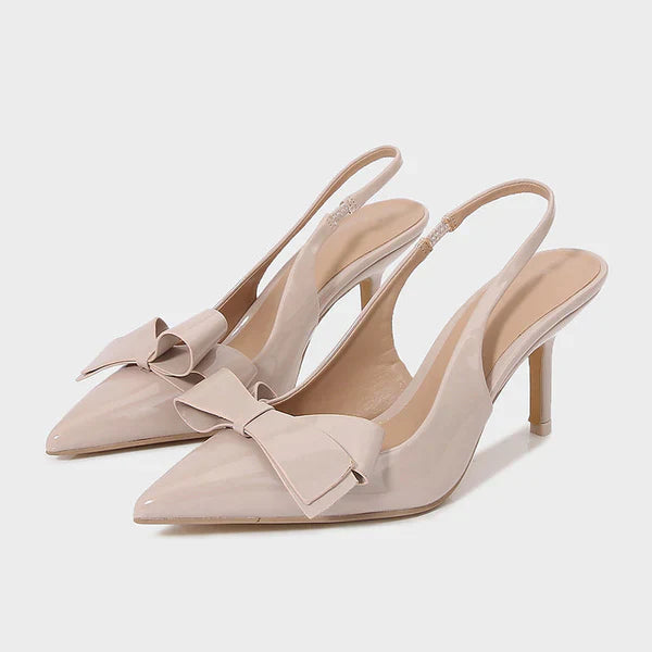 Women's Patent Leather Bow Slingback Pointed Toe Heels