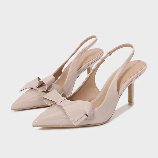 Women's Patent Leather Bow Slingback Pointed Toe Heels