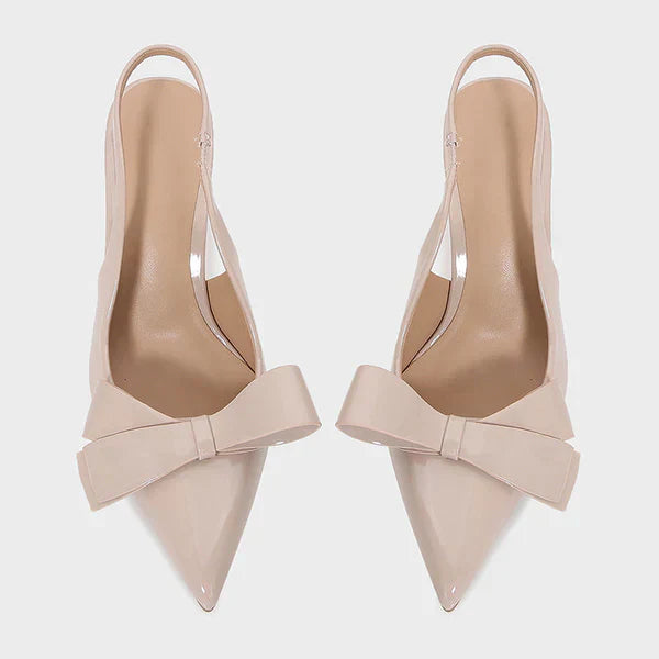 Women's Patent Leather Bow Slingback Pointed Toe Heels
