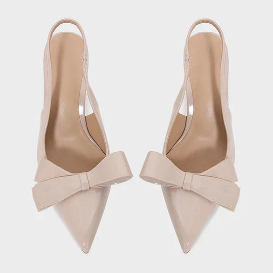 Women's Patent Leather Bow Slingback Pointed Toe Heels