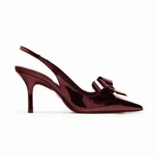 Women's Patent Leather Bow Slingback Pointed Toe Heels