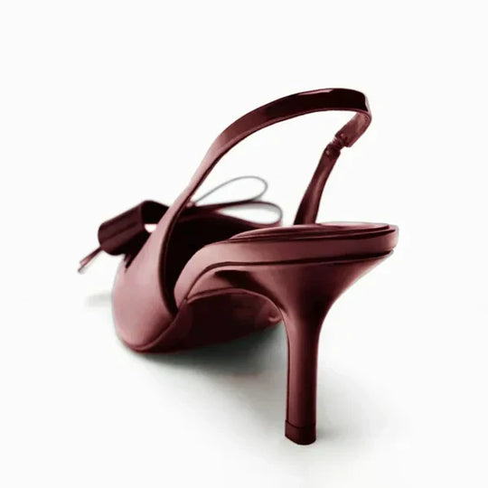 Women's Patent Leather Bow Slingback Pointed Toe Heels