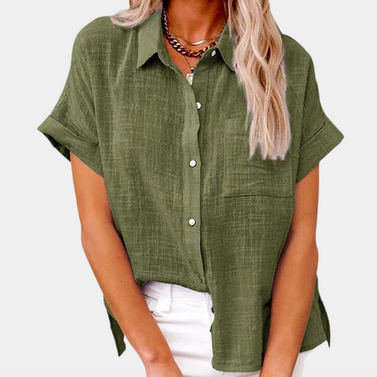Women's Relaxed Button Front Collared Blouse