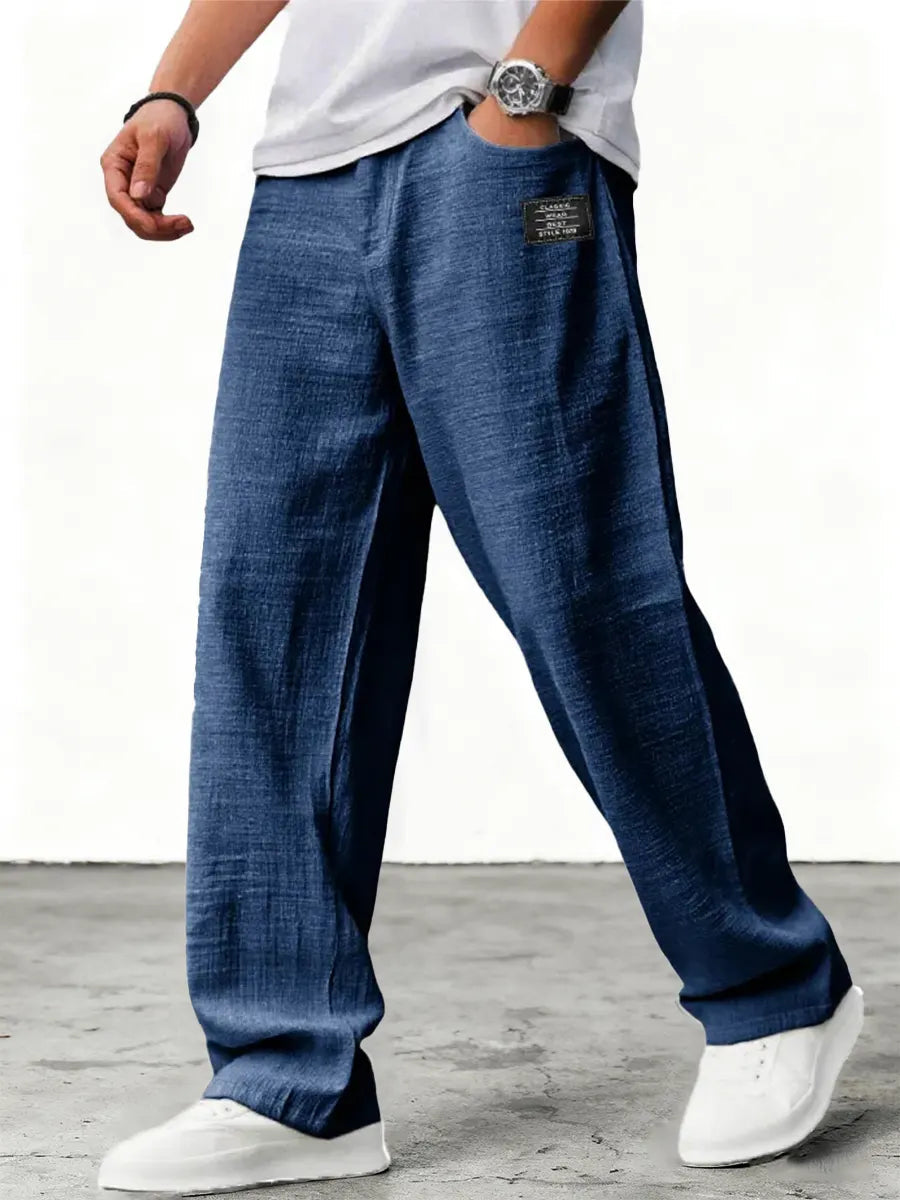 Men's Relaxed Fit Linen Blend Straight Leg Trousers