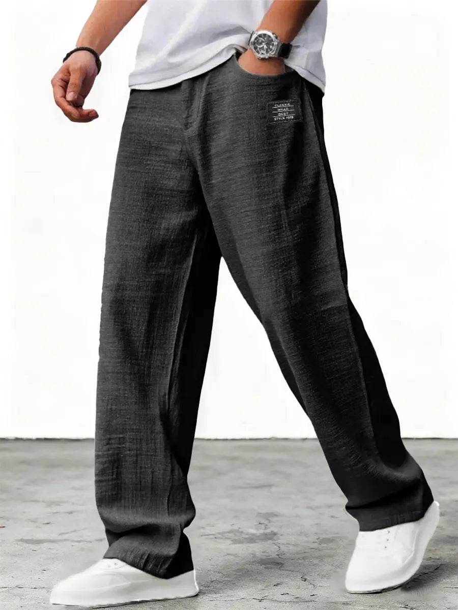 Men's Relaxed Fit Linen Blend Straight Leg Trousers