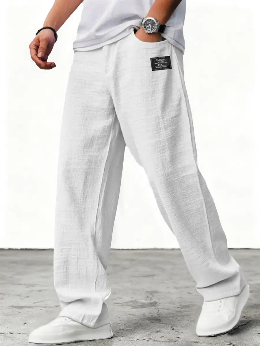 Men's Relaxed Fit Linen Blend Straight Leg Trousers