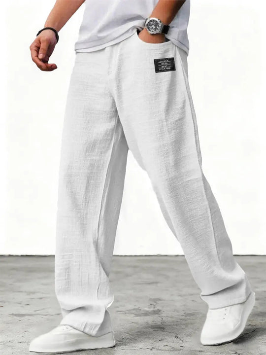Men's Relaxed Fit Linen Blend Straight Leg Trousers