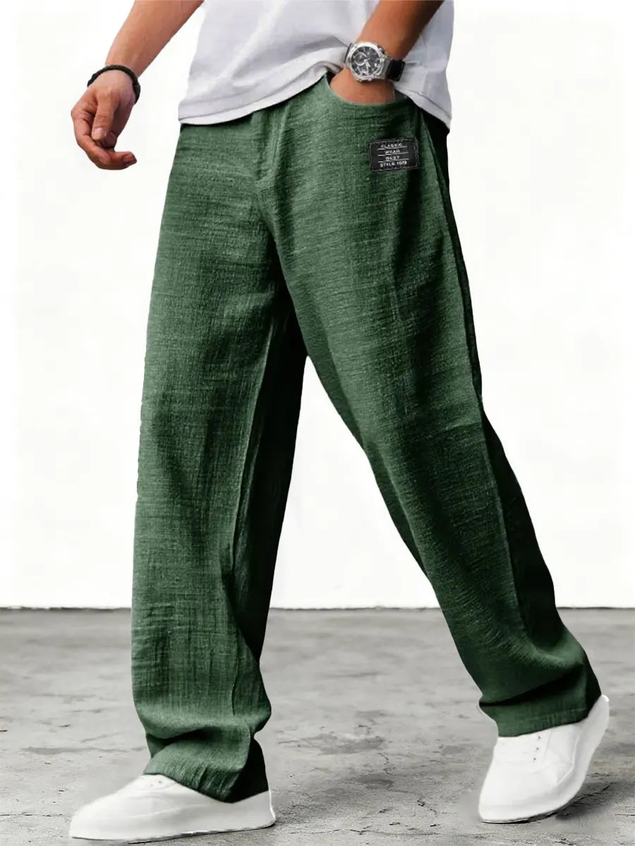 Men's Relaxed Fit Linen Blend Straight Leg Trousers
