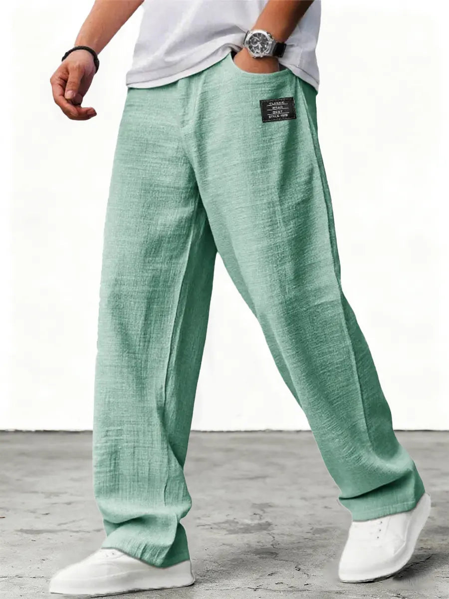 Men's Relaxed Fit Linen Blend Straight Leg Trousers