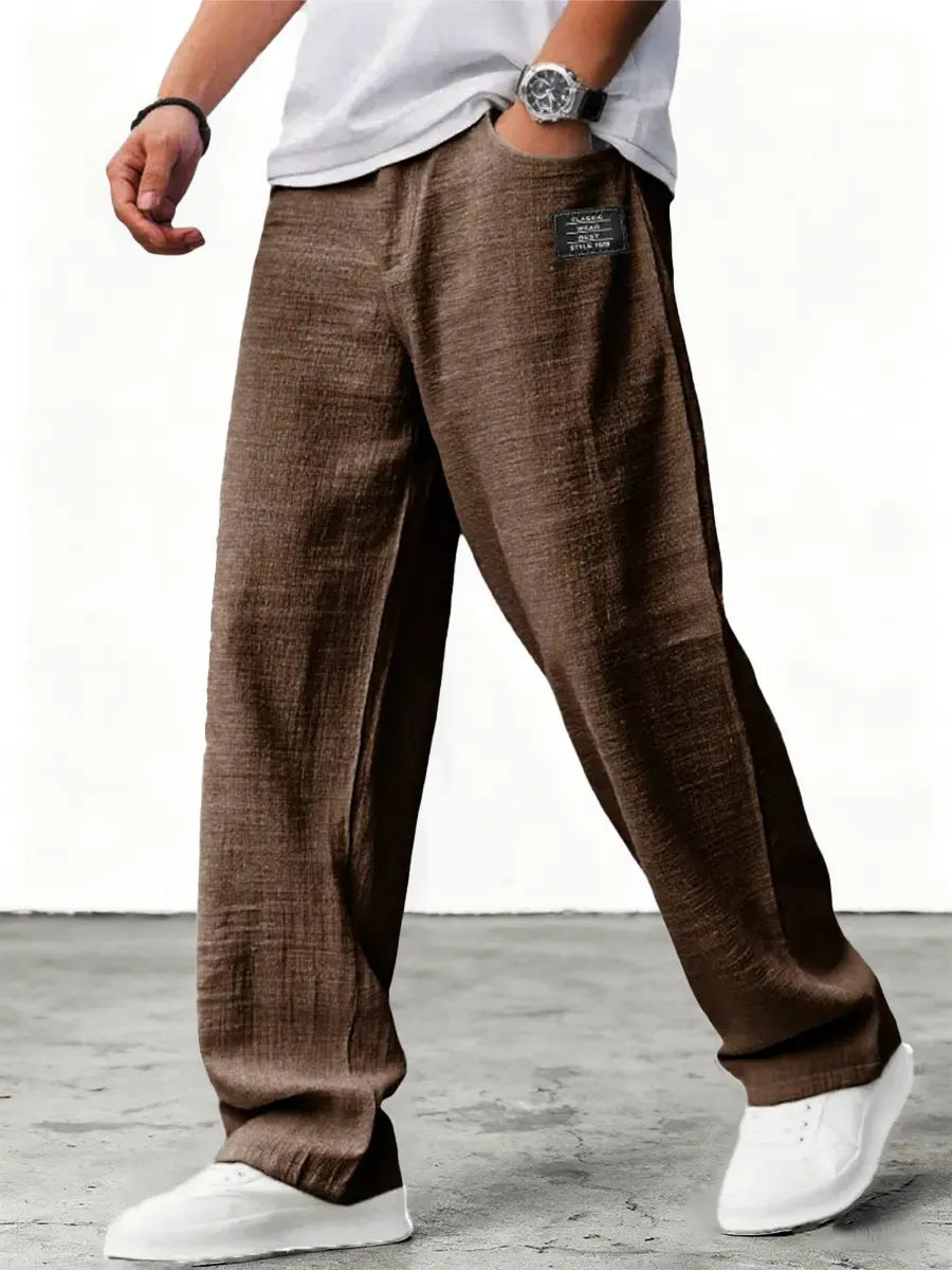 Men's Relaxed Fit Linen Blend Straight Leg Trousers