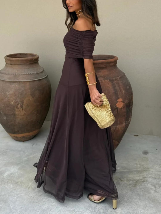 Women's Off-Shoulder Mesh Evening Maxi Dress
