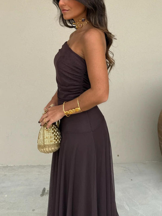 Women's Off-Shoulder Mesh Evening Maxi Dress