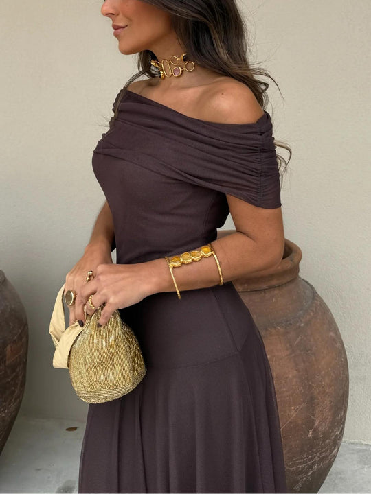 Women's Off-Shoulder Mesh Evening Maxi Dress