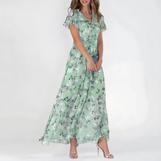 Women's Floral Print Flutter Sleeve Maxi Dress