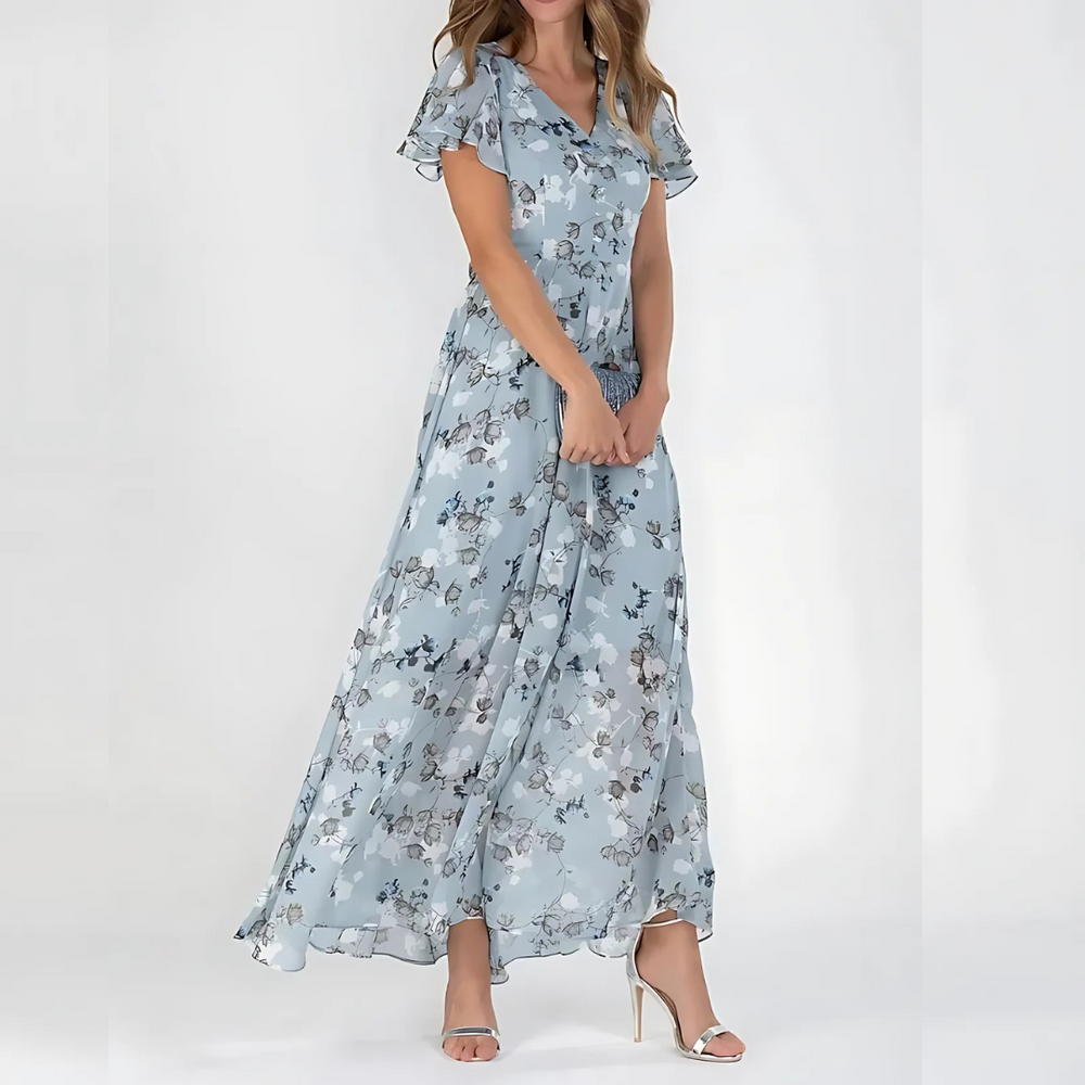 Damen Maxikleid mit floralem Druck und Flatterärmeln