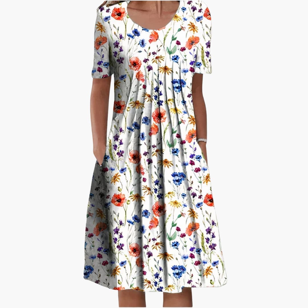 Women's Printed Pocket Midi Dress with Relaxed A-Line Fit