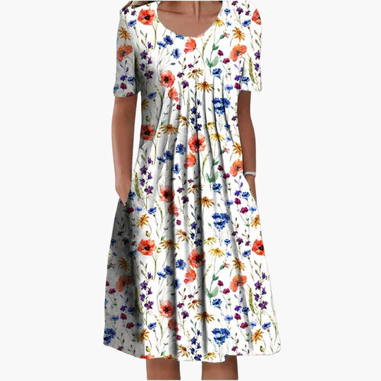 Women's Printed Pocket Midi Dress with Relaxed A-Line Fit