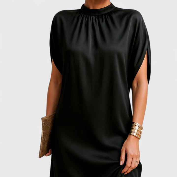 Women's Elegant Mock Neck Satin Mini Dress