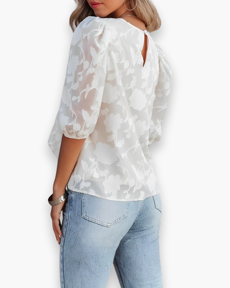 Women's Floral Burnout Puff Sleeve Blouse