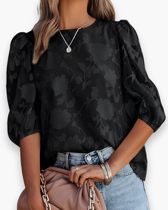 Women's Floral Burnout Puff Sleeve Blouse