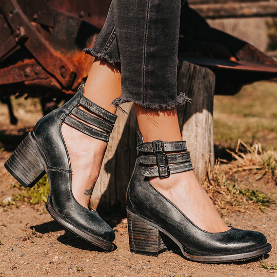 Women's Vintage Cutout Ankle Strap Block Heel Boots