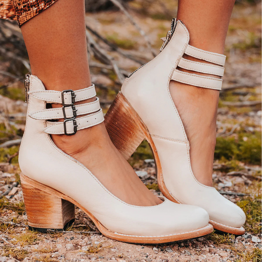 Women's Vintage Cutout Ankle Strap Block Heel Boots