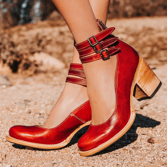Women's Vintage Cutout Ankle Strap Block Heel Boots