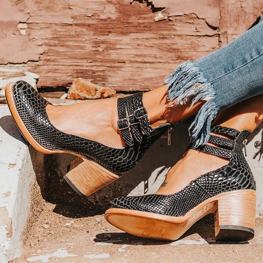 Women's Vintage Cutout Ankle Strap Block Heel Boots