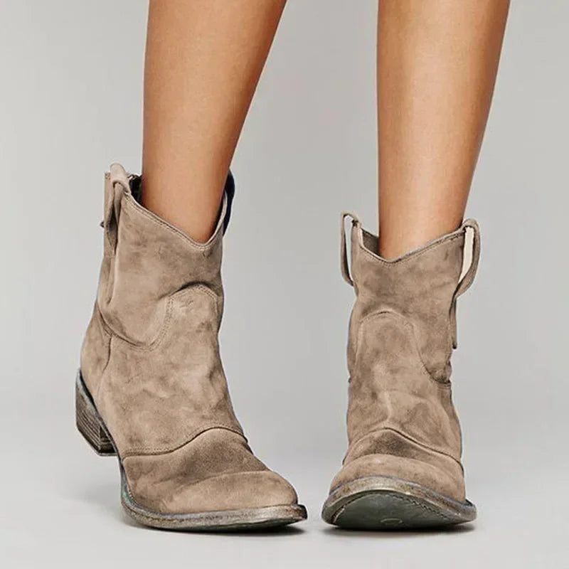 Women's Vintage Suede Western Ankle Boots