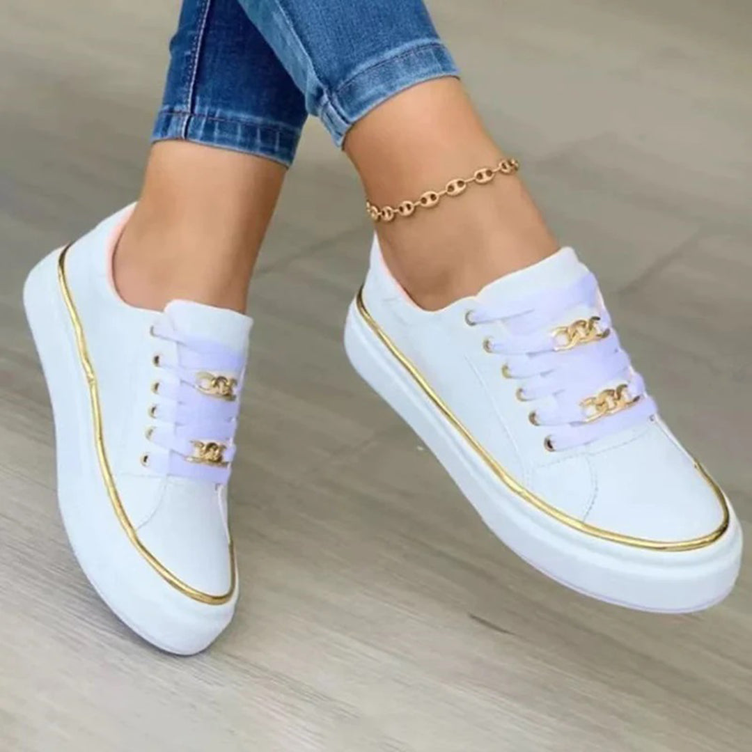 Damen Kettenakzent Schnür-Plateau Sneakers