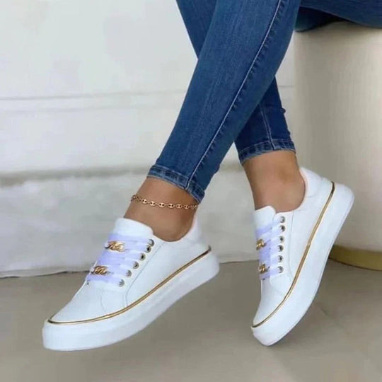 Damen Kettenakzent Schnür-Plateau Sneakers
