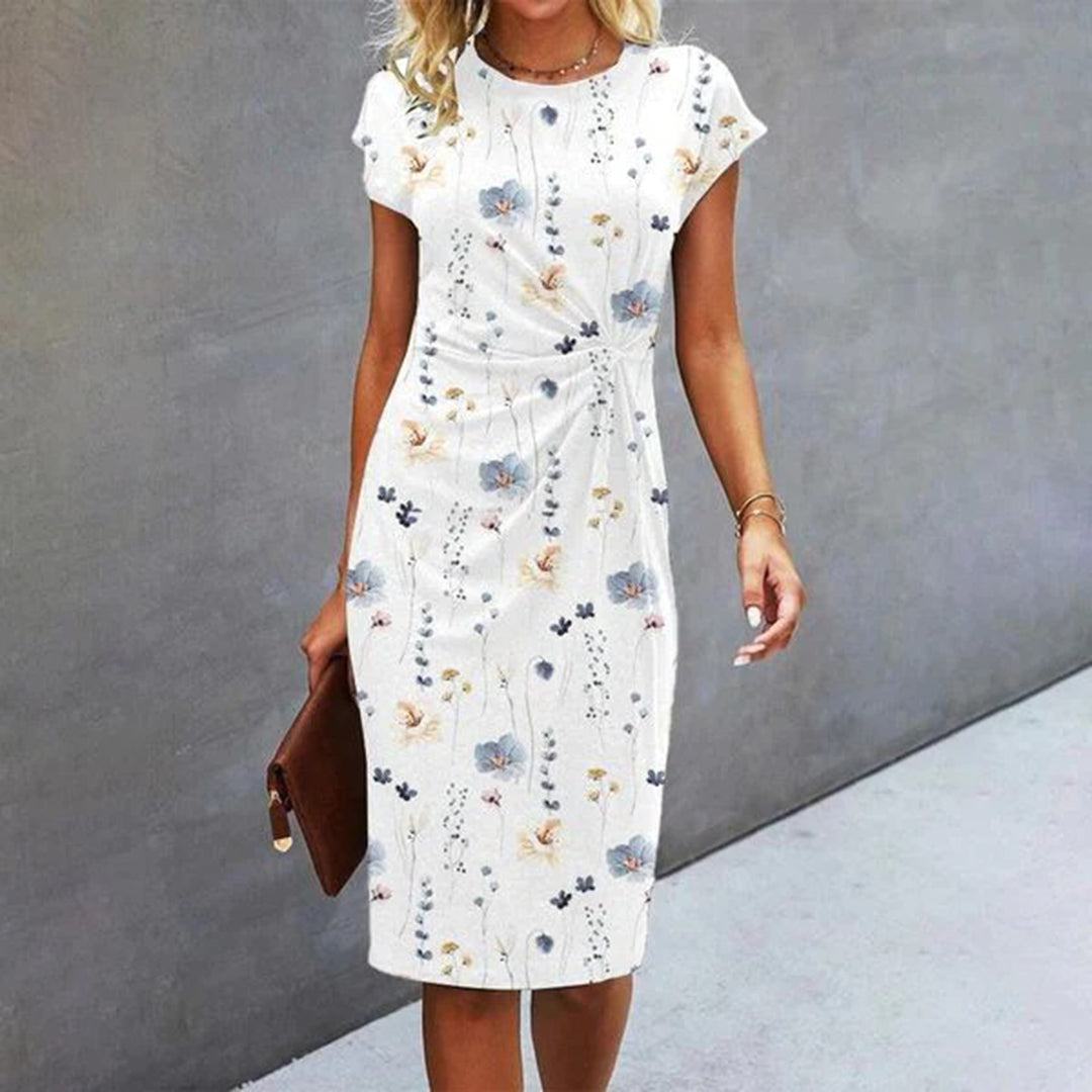 Women's Elegant Printed Ruched Waist Midi Dress