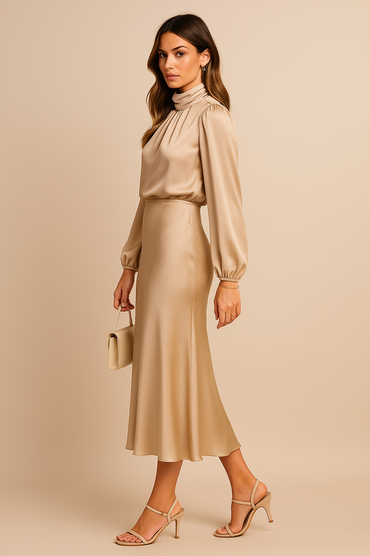 Women's High Neck Midi Dress